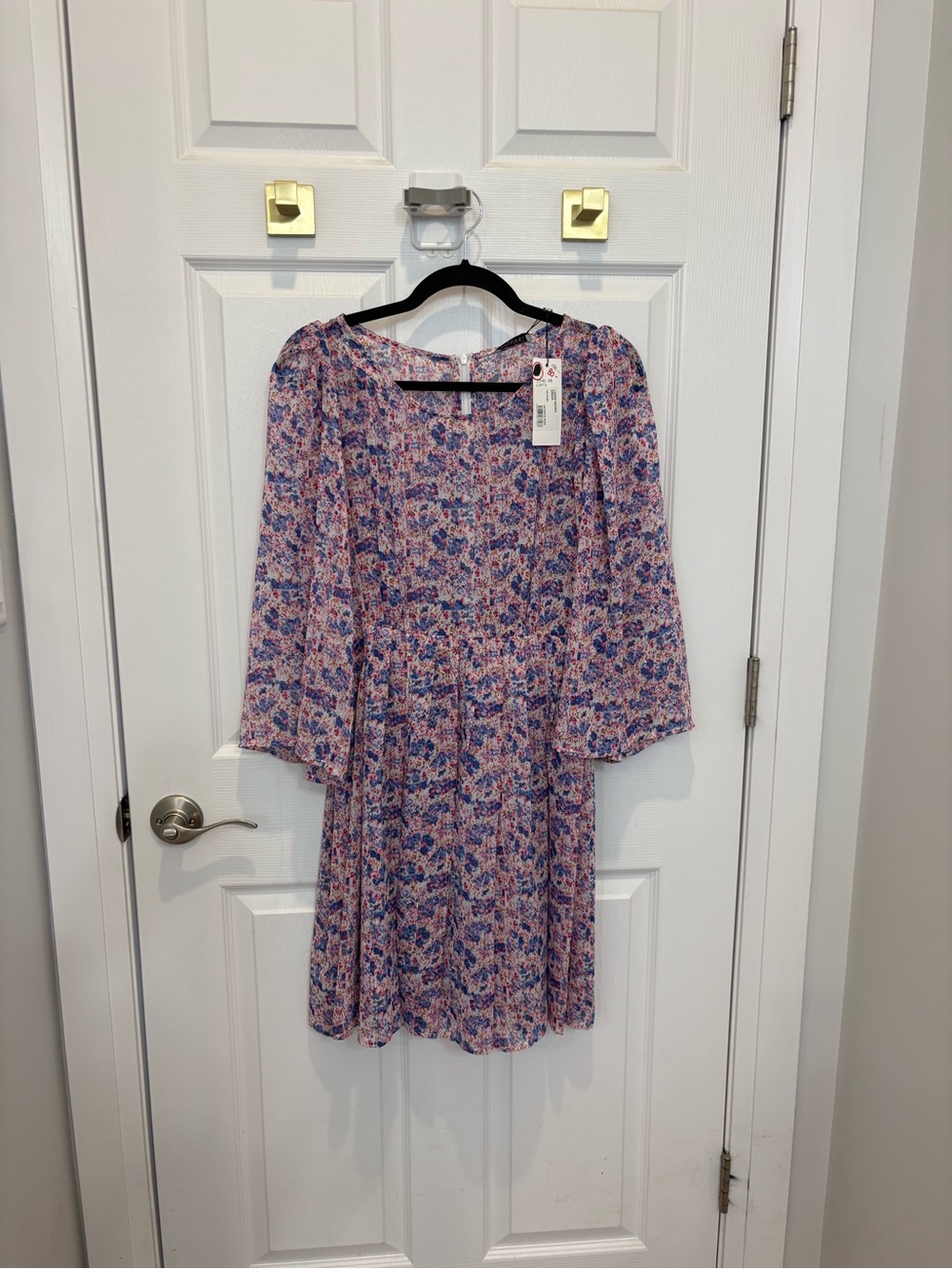 Molly Bracken Floral Pink & Blue Women's Long-Sleeve Dress #1557